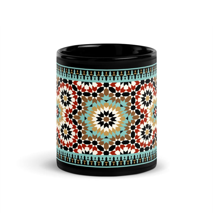 Black Glossy Mug Moroccan Design - bluedesertexperience