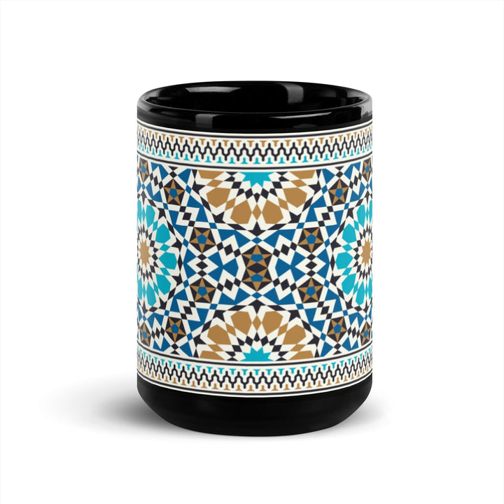 Black Glossy Mug Moroccan Design - bluedesertexperience